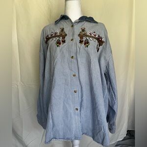 Vintage pinstripe teddy bear button down women’s shirt